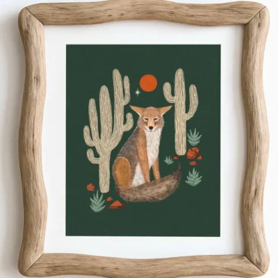 Coyote with Cactus